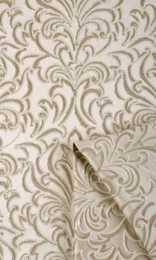Damask Curtain Panels (Beige/ Brown)