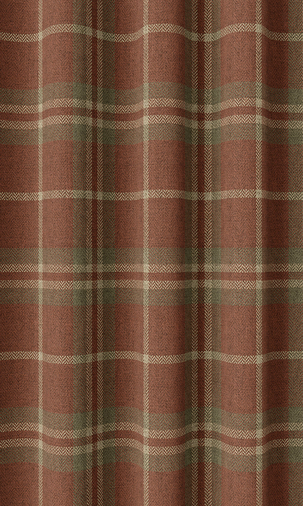 Check Print Home Textile Fabric Material Sample (Brick Red/ Green)