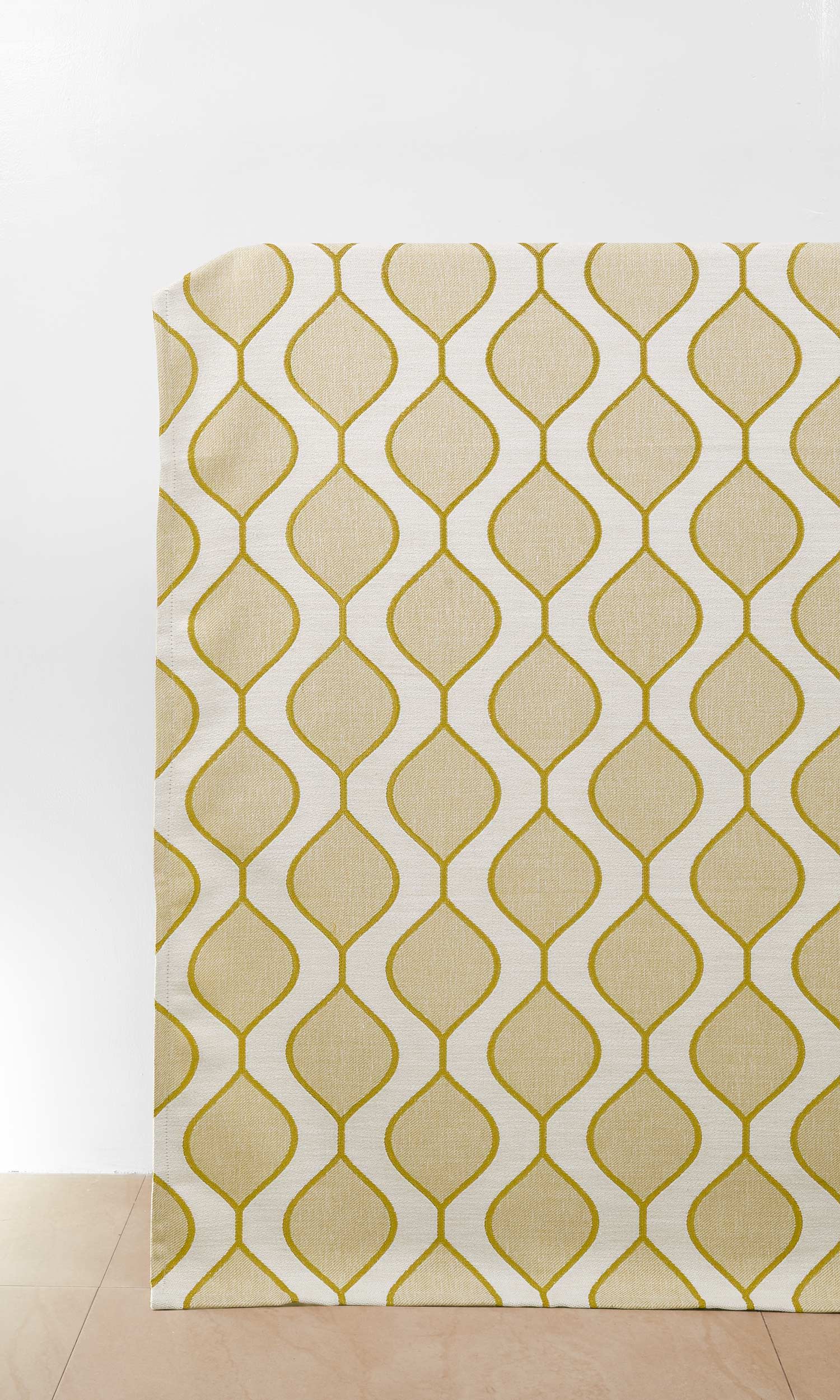 Ogee Patterned Home Décor Fabric By the Metre (White/ Yellow-Green)