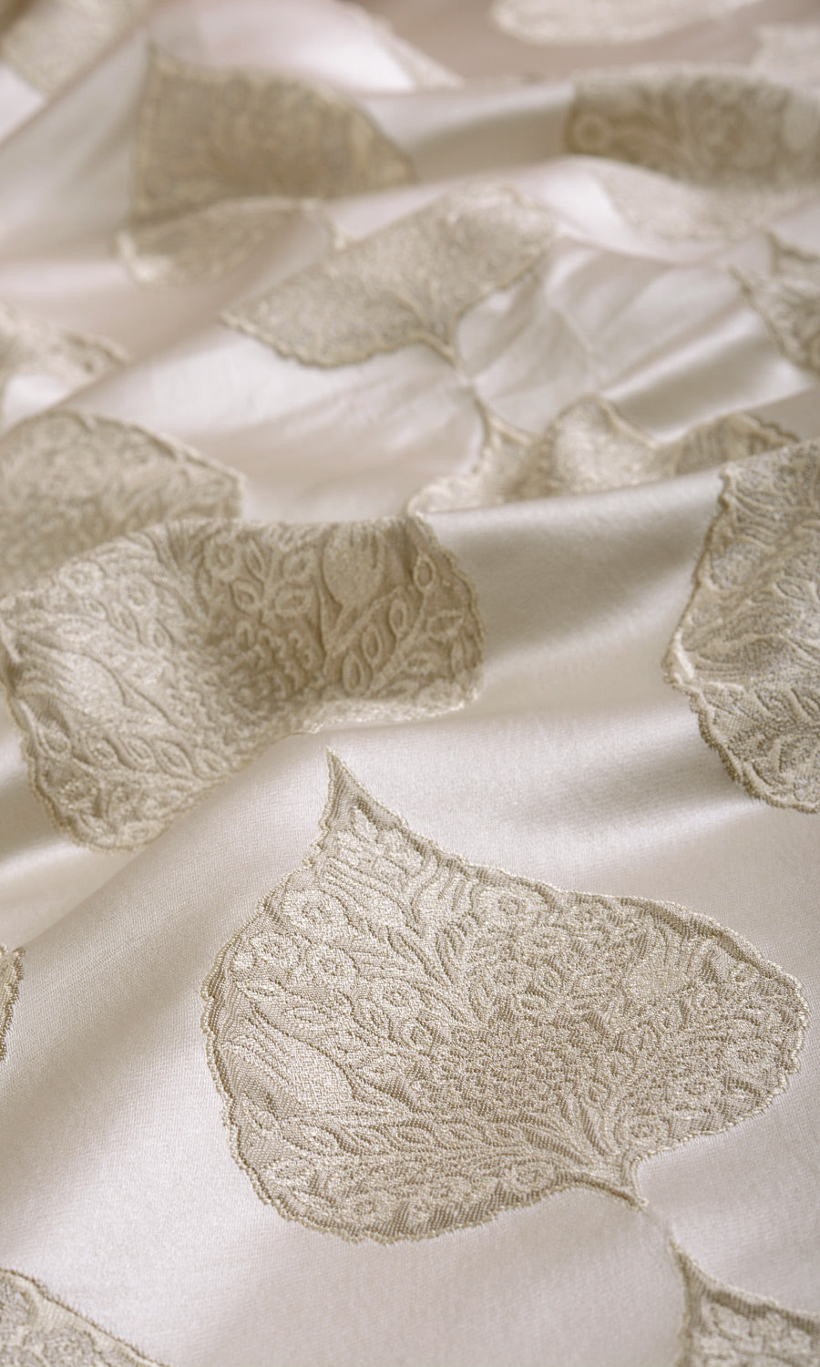 Ogee Patterned Fabric By the Metre for Curtains & Drapes (Ivory/ Beige)