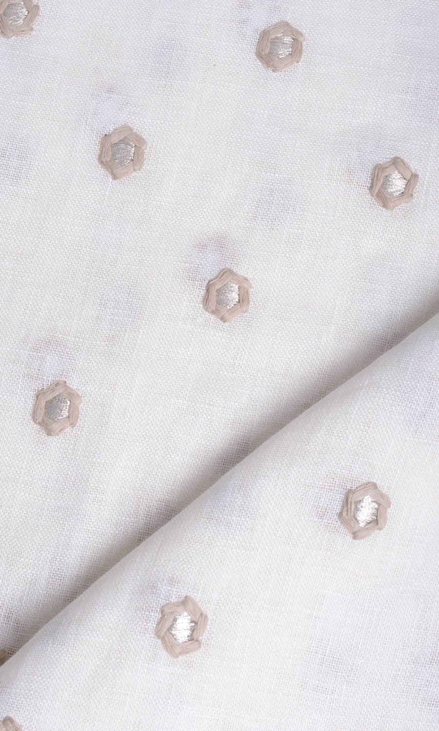 Embroidered Linen Window Treatments Fabric By the Metre (Cream/ Beige)