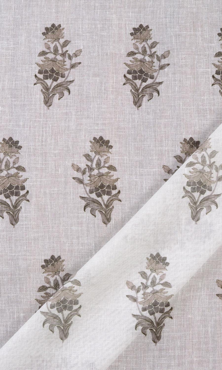 Sheer Floral Window Treatments Fabric By the Metre (White/ Greige)
