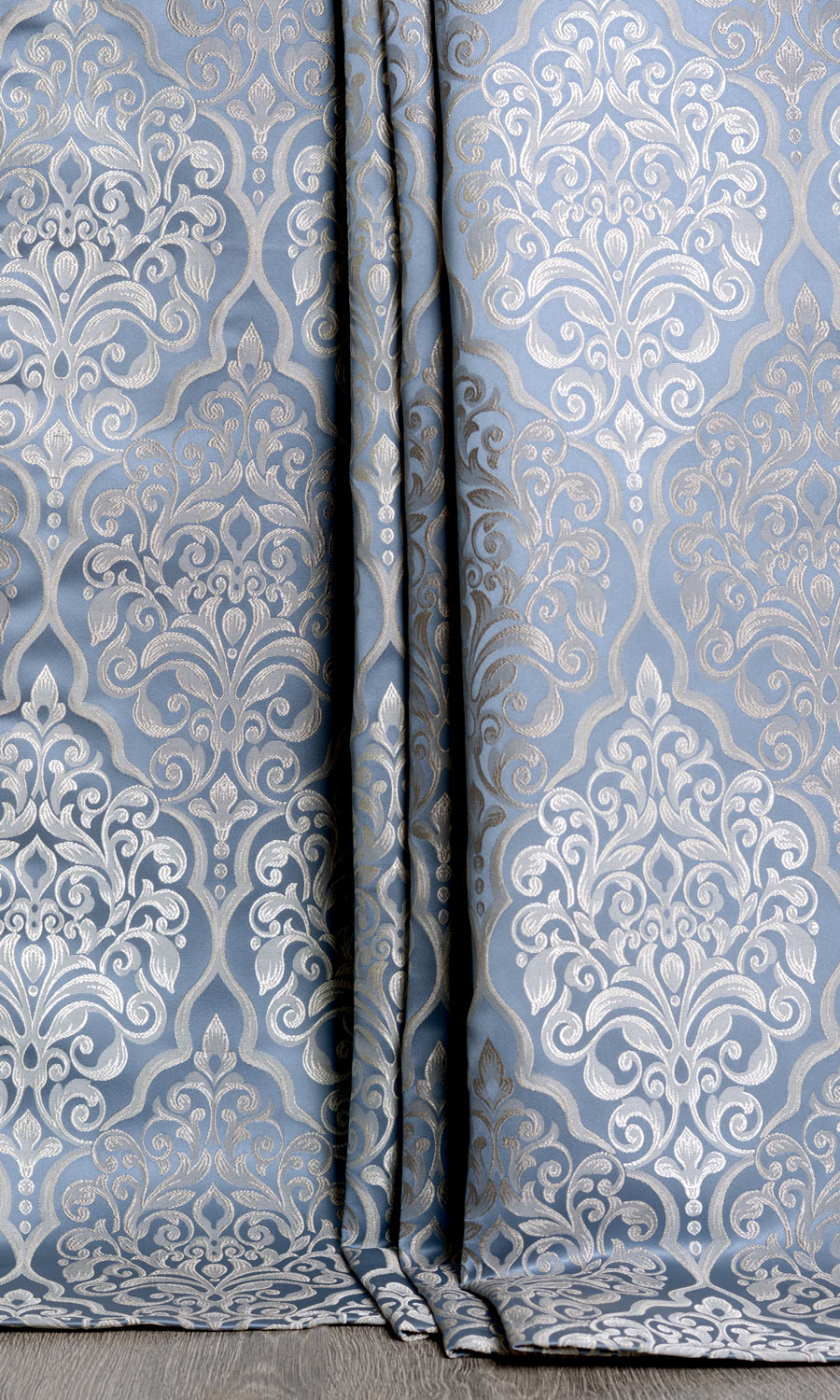 Damask Window Treatments Fabric By the Metre (Navy Blue/ White)