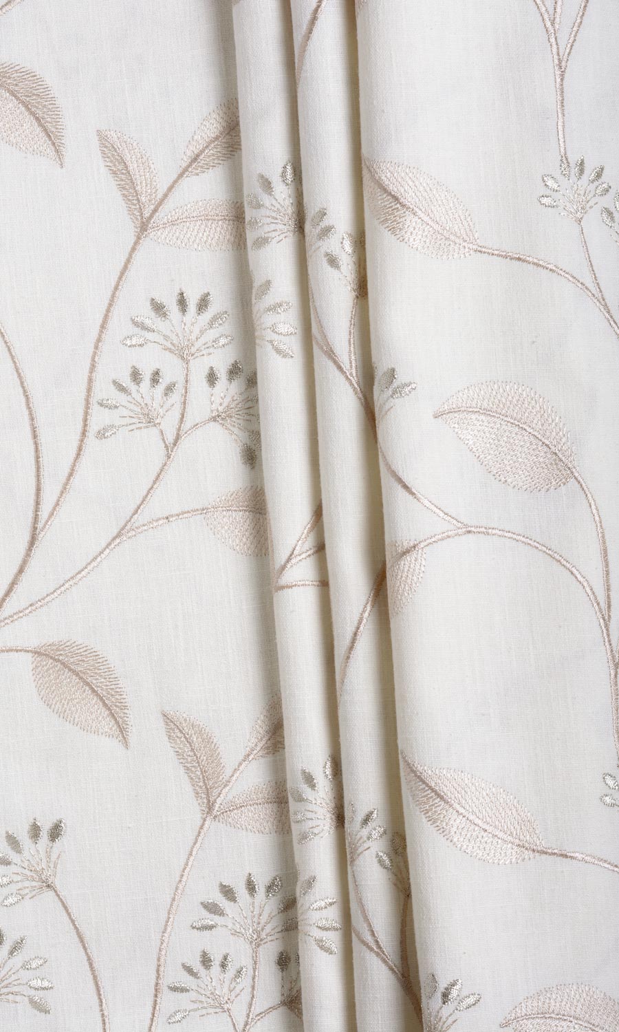 Floral Embroidery Fabric By the Metre for Curtains & Drapes (White/ Cream)
