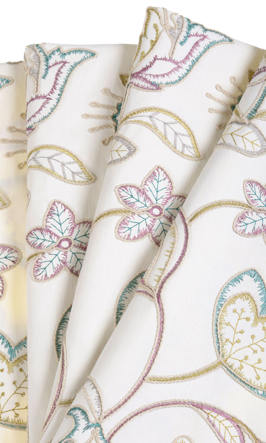 Vine Embroidered Fabric Material By the Metre (White/ Green/ Pink)