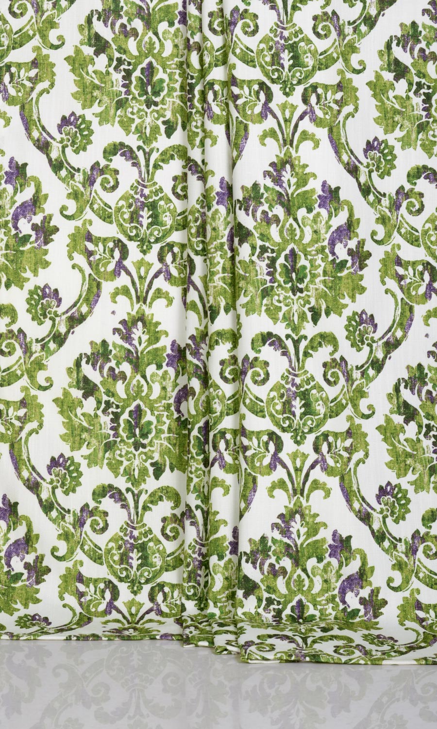 Damask Patterned Window Treatments Fabric By the Metre (Green/ Purple)