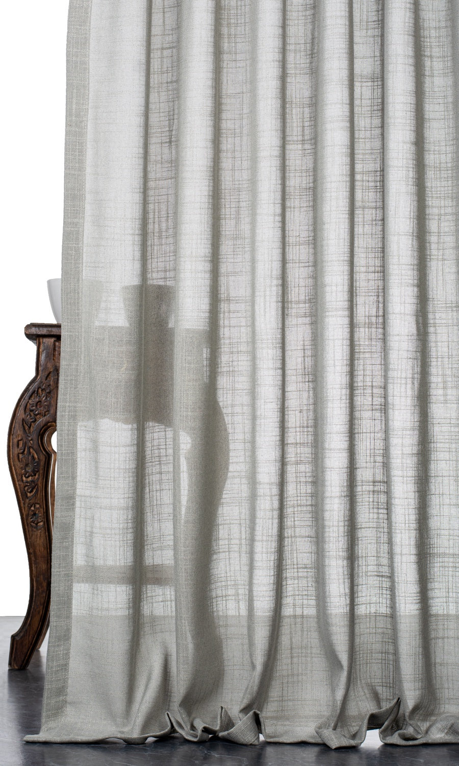 Textured Sheer Fabric By the Metre for Curtains & Drapes (Green-Grey)