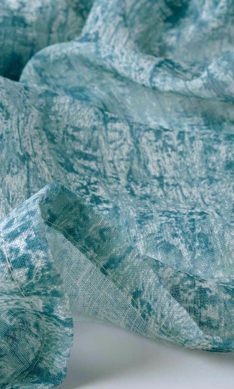 Textured Sheer Window Treatments Fabric Sample (Teal Blue)