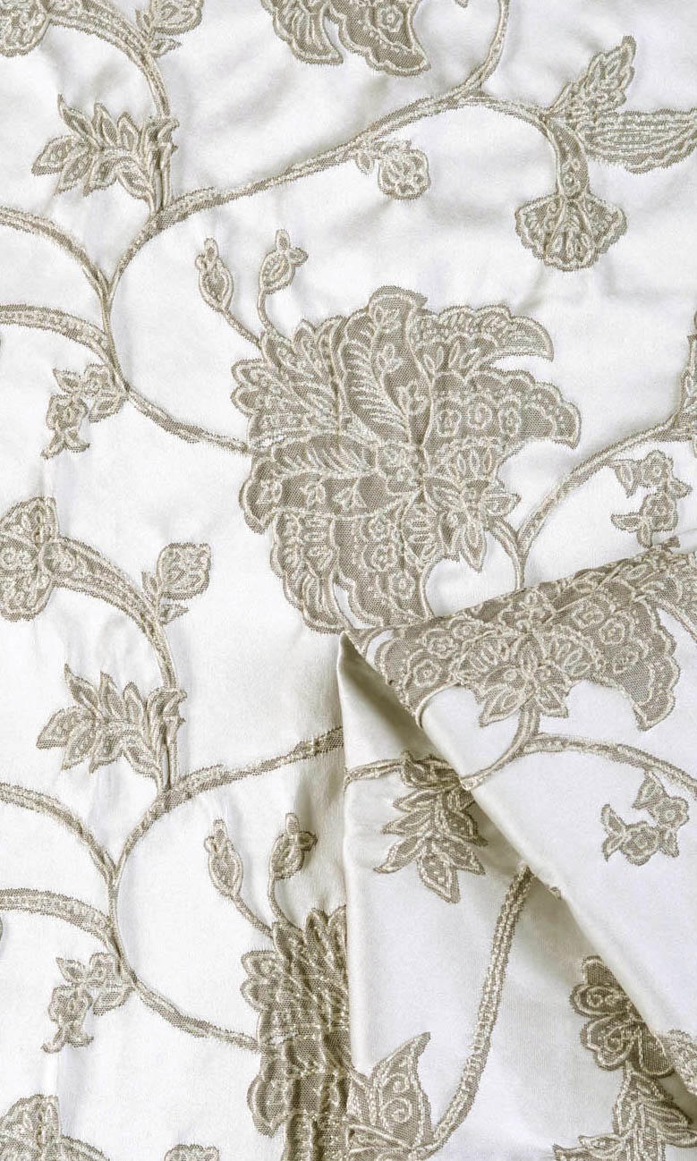 Floral Fabric Material By the Metre (White/ Silver/ Gray)