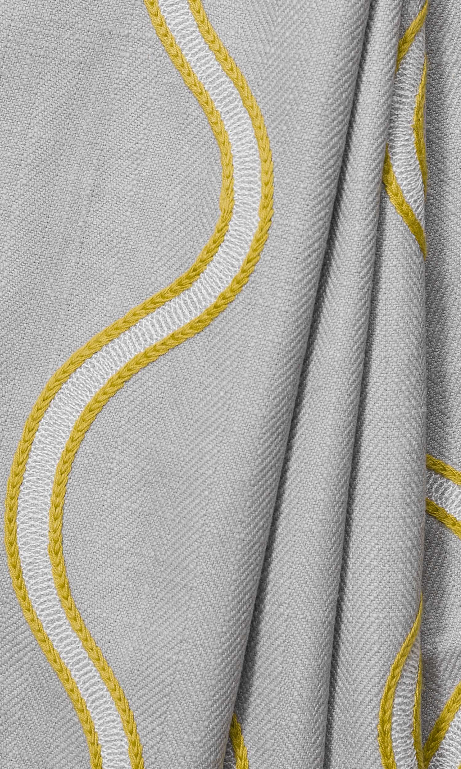 Wave Striped Window Treatments Fabric By the Metre (Gray/ Yellow)