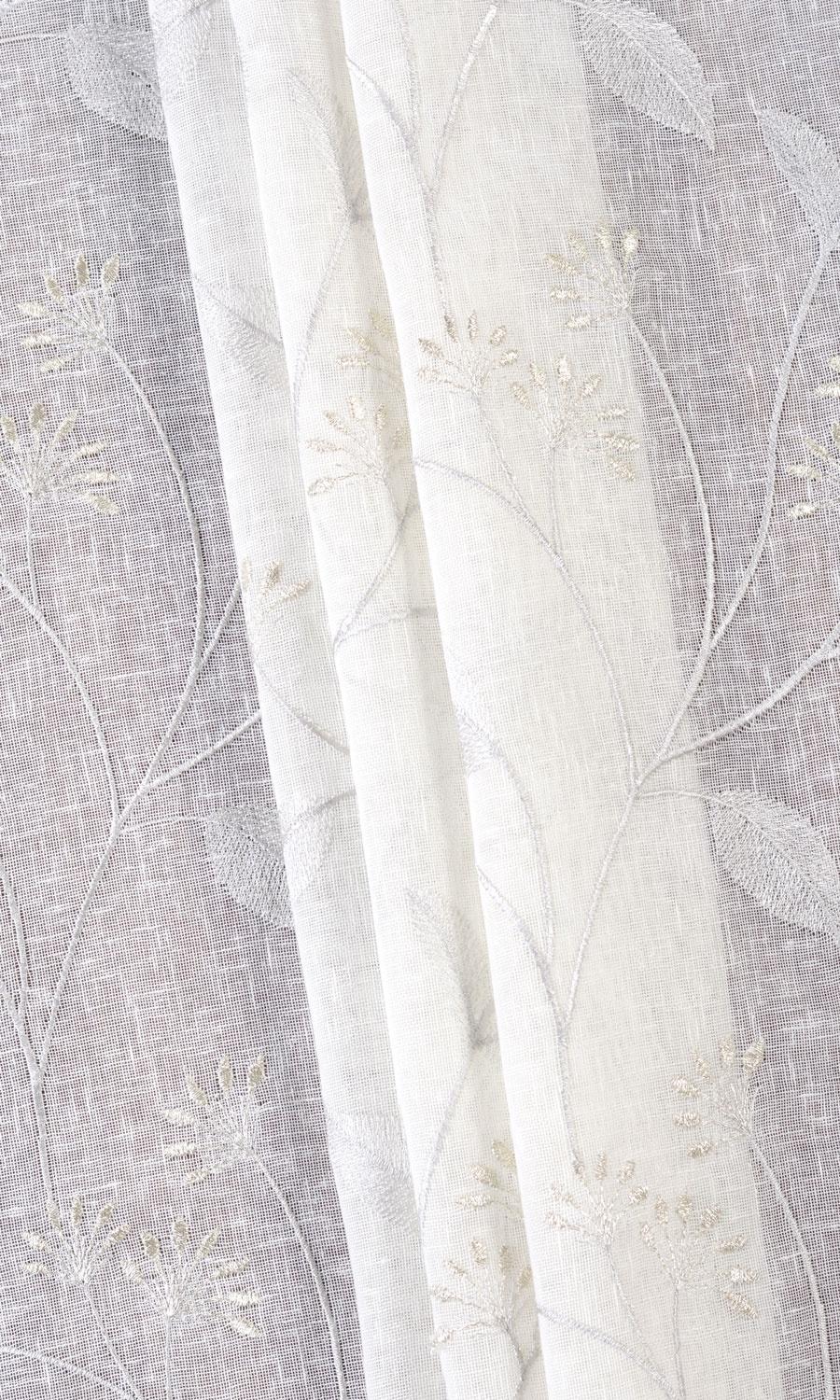 Sheer Floral Embroidered Home Textile Fabric Material By the Metre (White/ Cream)