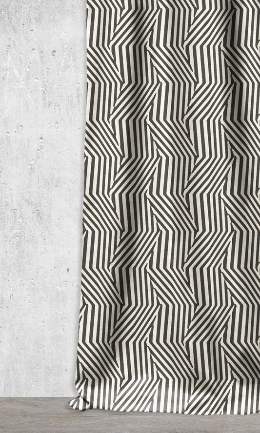 Geo Print Home Décor Fabric Sample (Black/ Ivory)