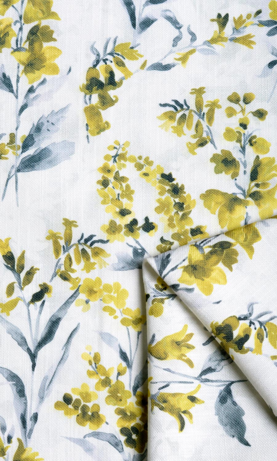 Floral Print Fabric Material By the Metre (Yellow/ Gray)