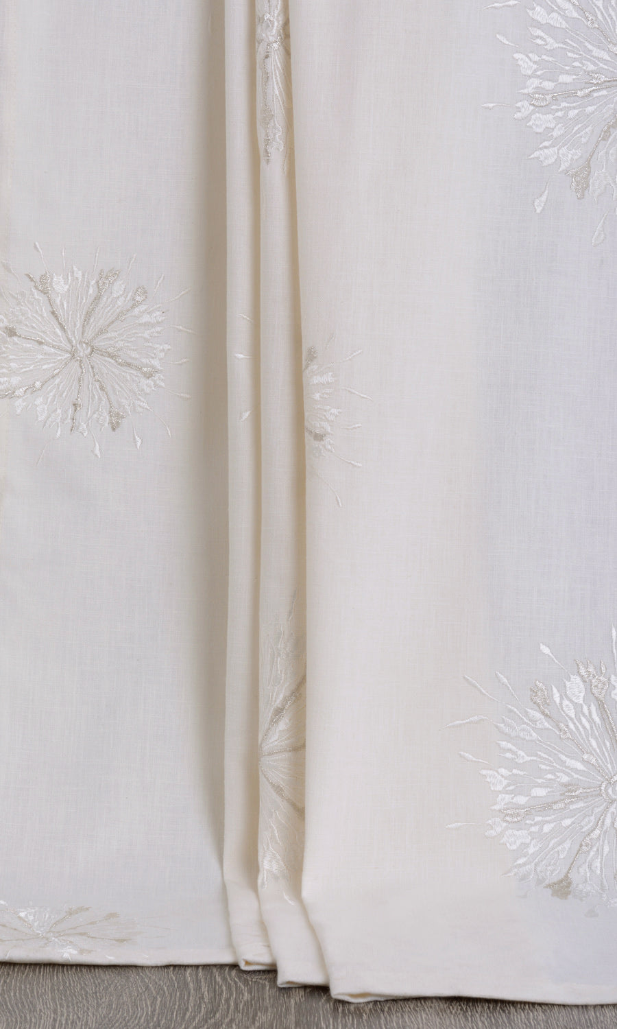 Sunburst Embroidered Home Textile Fabric Material By the Metre (White/ Pale Gray)