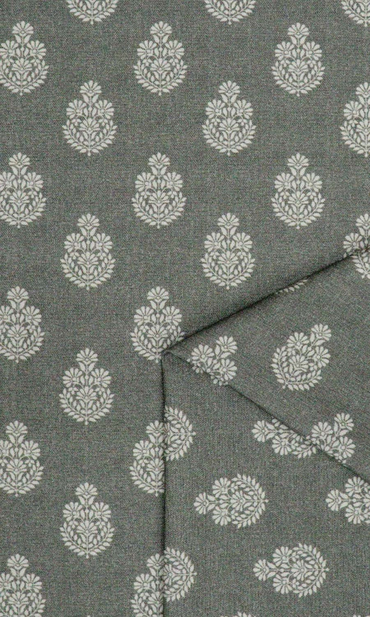 Grey floral patterned pure cotton curtains