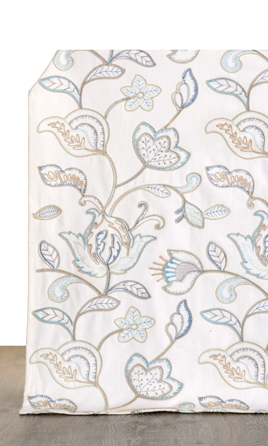 Floral Embroidery Fabric Sample for Curtains & Drapes (Blue/ White)