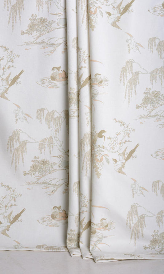 Chinoiserie Toile Velvet Drapes (White/ Ivory)