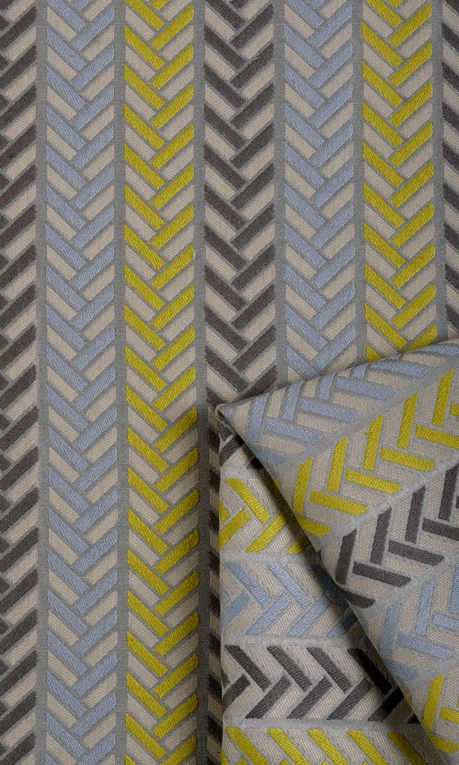 Herringbone Patterned Home Textile Fabric Material By the Metre (Grey/ Yellow)