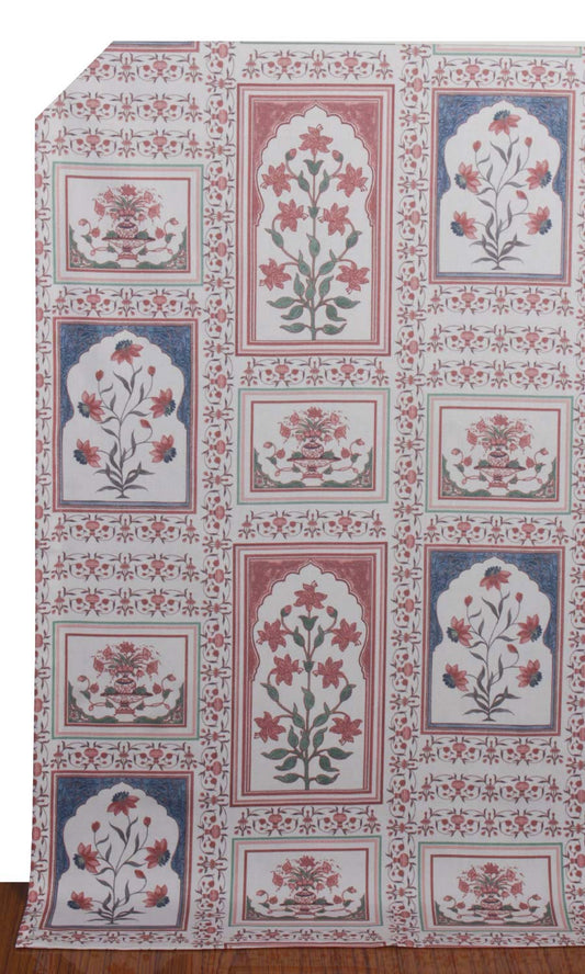 Pink & blue floral patterned pure cotton curtains