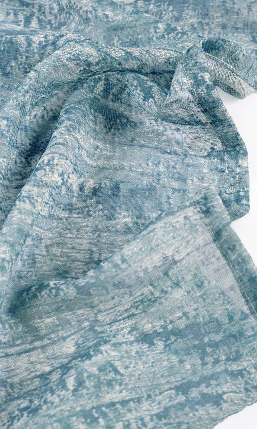 Textured Sheer Free Fabric Material Sample (Teal Blue)