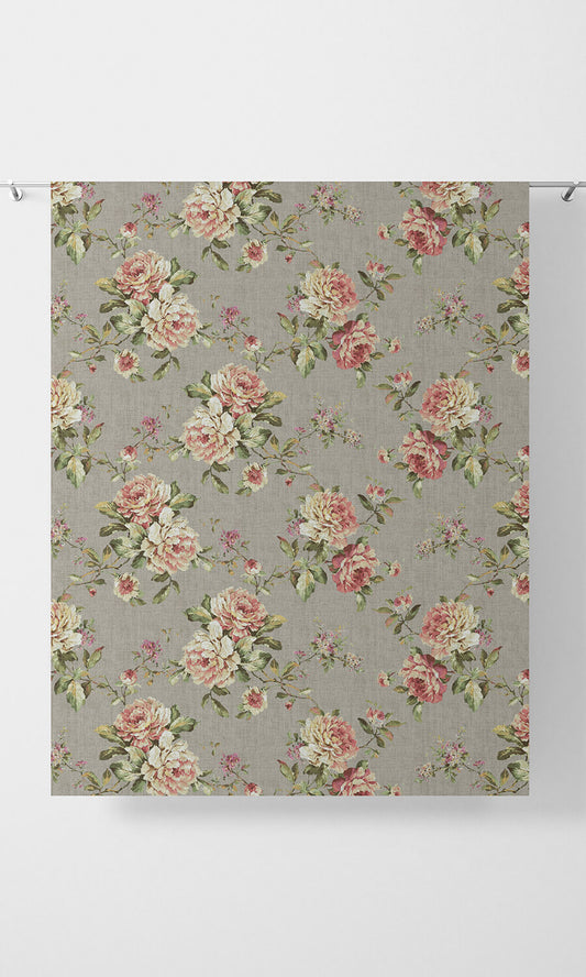 Country Floral Home Décor Fabric Sample (Grey/ Pink)