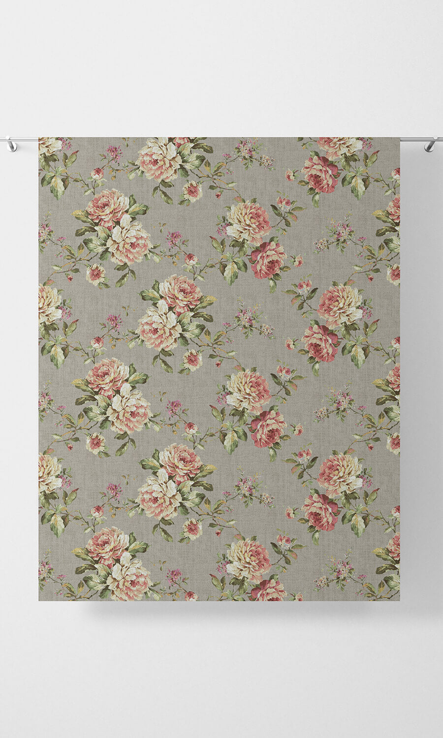 Country Floral Home Décor Fabric By the Metre (Grey/ Pink)