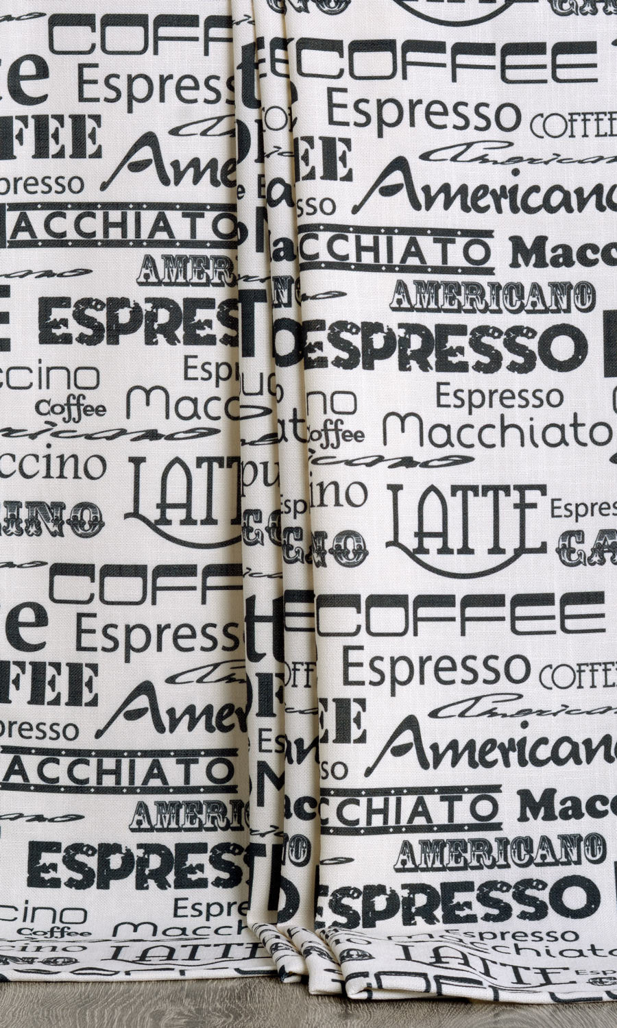 Coffee Theme Printed Window Treatments Fabric By the Metre (White/ Black)