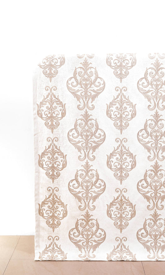 Damask Poly-Cotton Home Décor Fabric By the Metre (Golden/ Ivory)