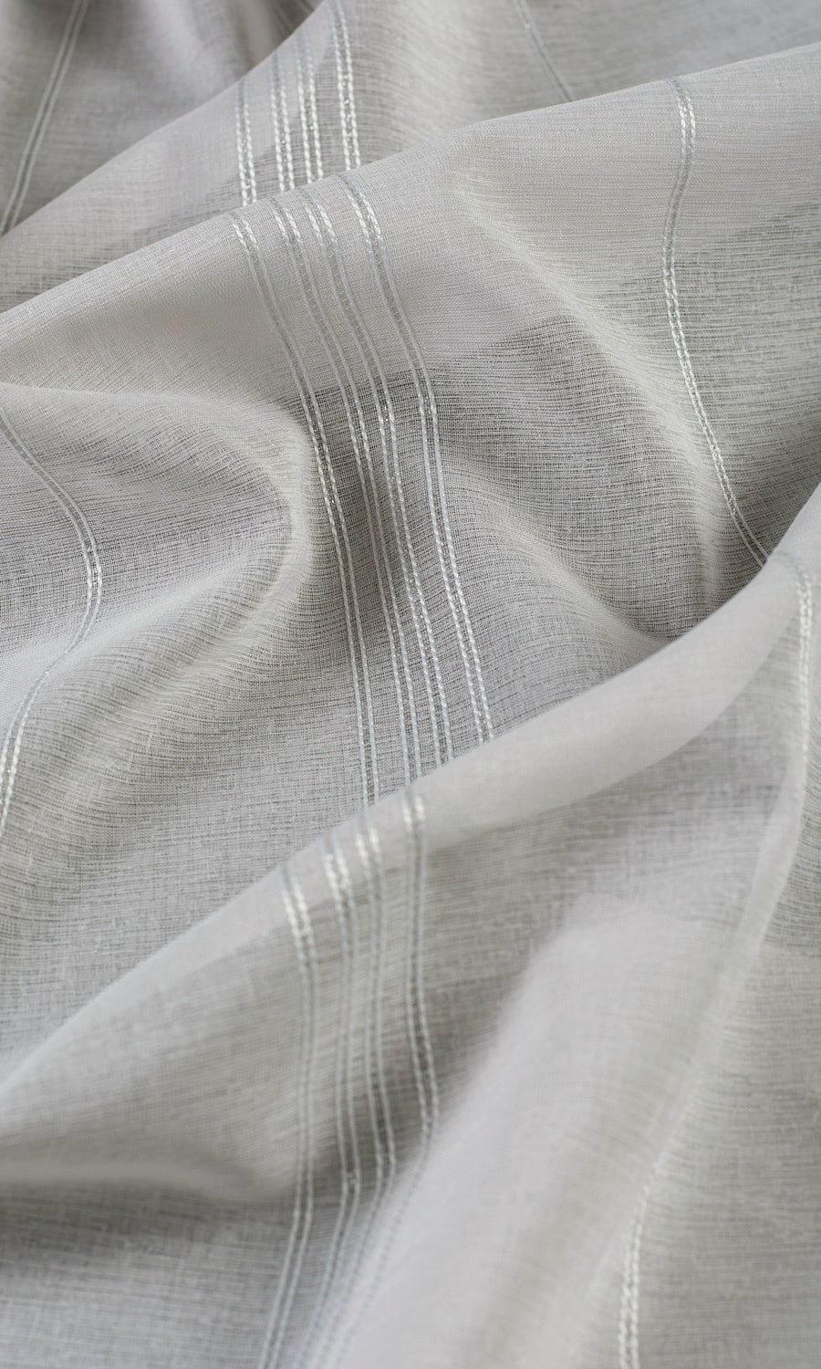 Striped Sheer Fabric By the Metre for Curtains & Drapes (Grey)