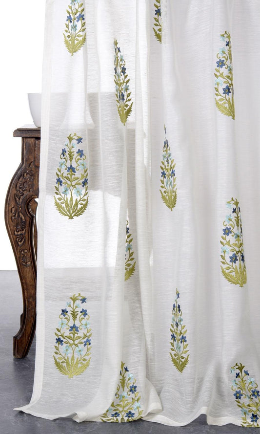 Colourful floral embroidered sheer curtains