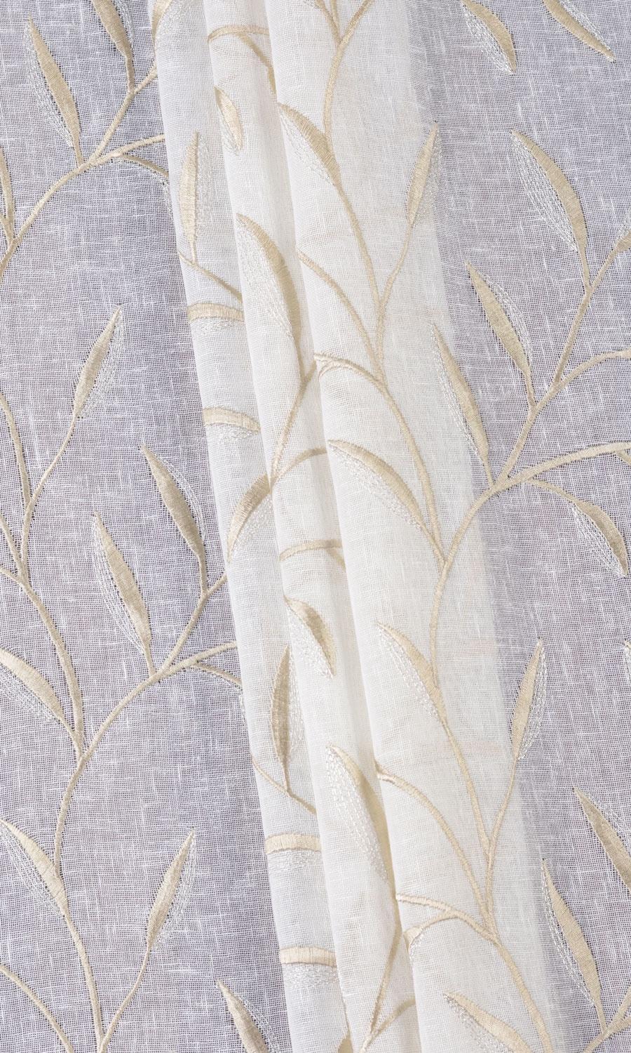 Sheer Floral Embroidered Home Textile Fabric Material By the Metre (White/ Beige)