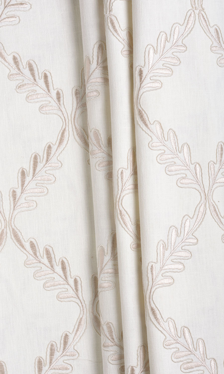 Poly-Linen Embroidered Fabric Sample for Curtains & Drapes (White/ Cream)