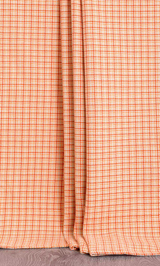 Basketweave Cotton Drapes (Orange/ Candy Red)
