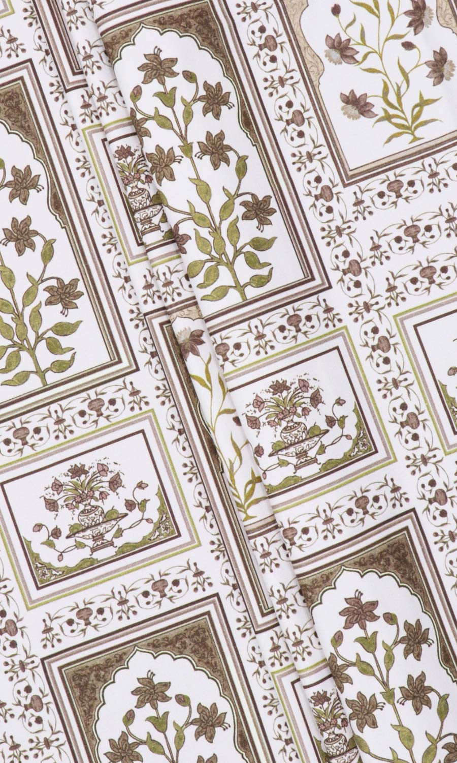 Floral Cotton Fabric Material By the Metre (Brown/ Green)