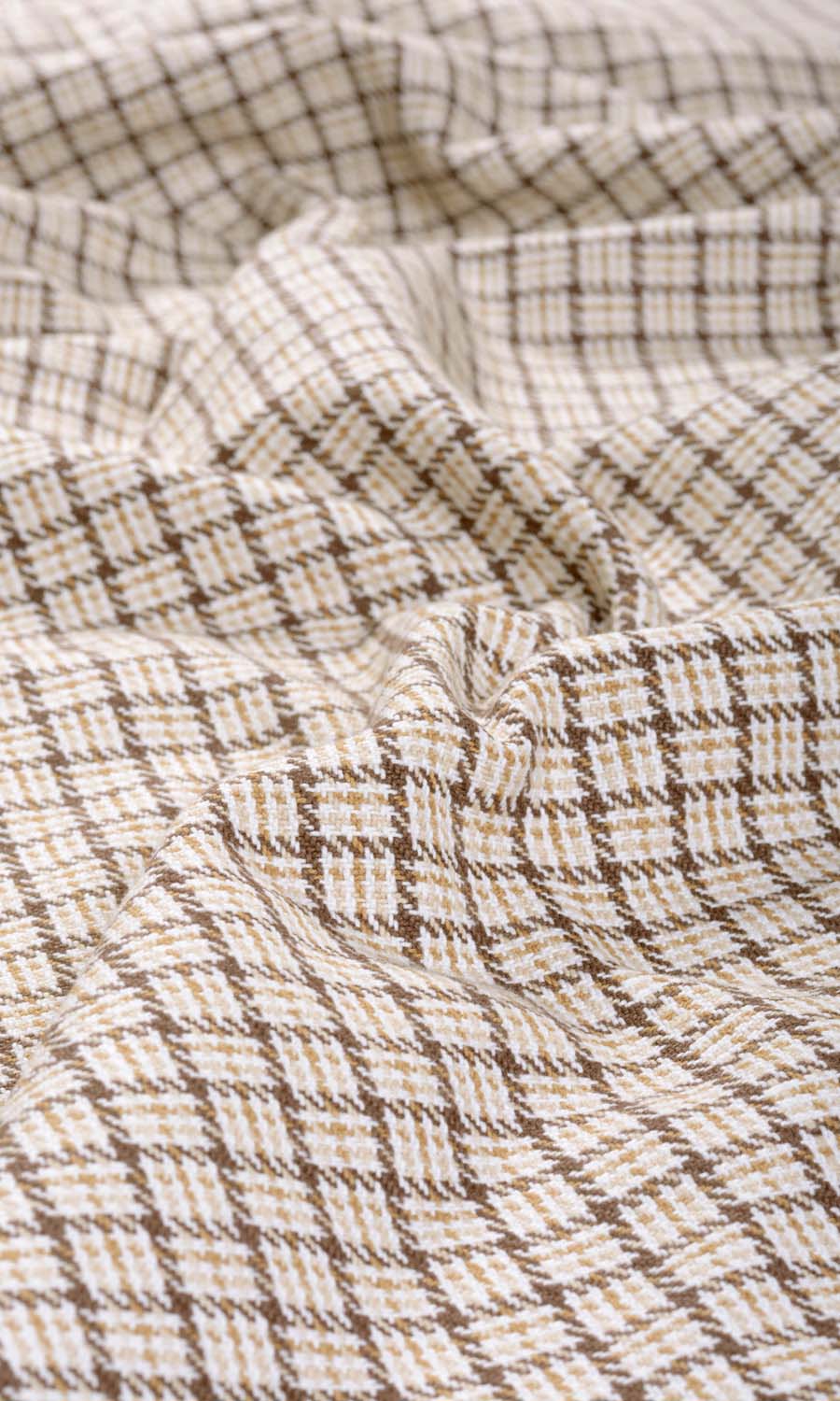 Check Cotton Fabric Sample for Curtains & Drapes (Brown/ Mocha/ Cream)