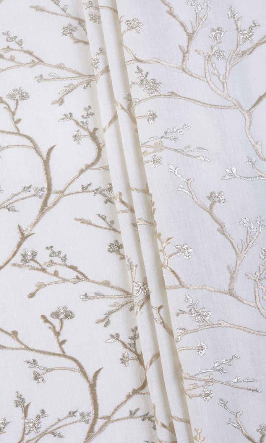Floral Vine Print Embroidery Home Textile Fabric Material Sample (White/ Beige)