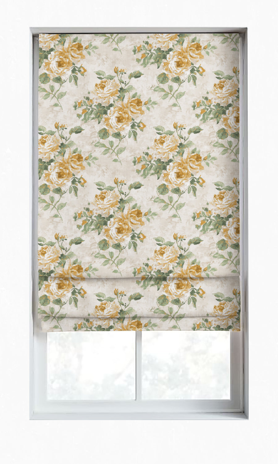 Dimout Floral Window Treatments Fabric By the Metre (Yellow/ Ivory/ Green)