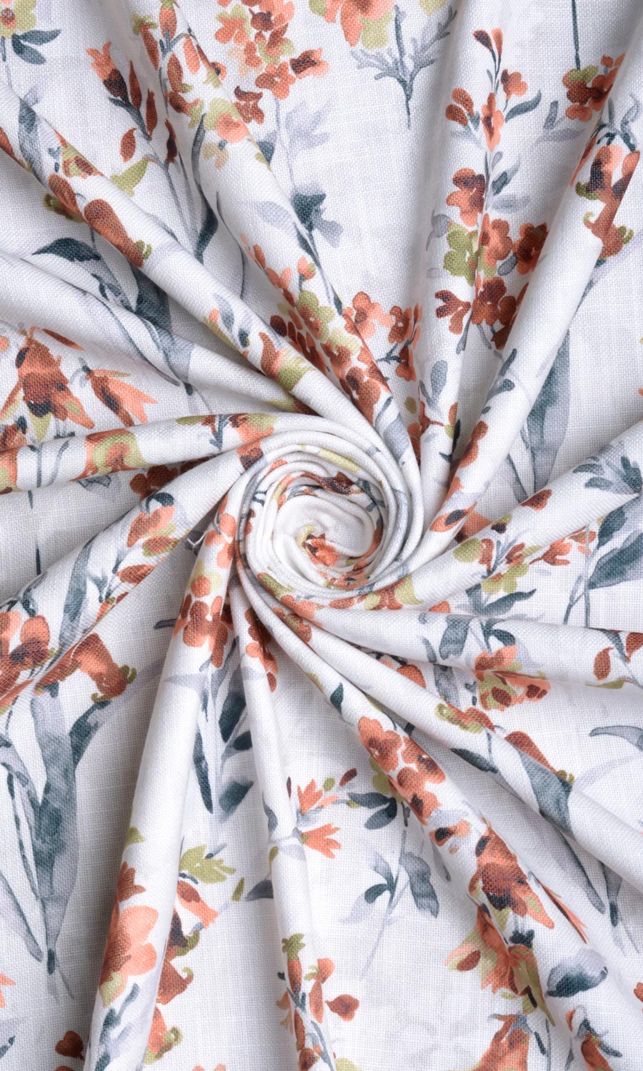 Floral Print Fabric Sample for Curtains & Drapes (Orange/ Grey)
