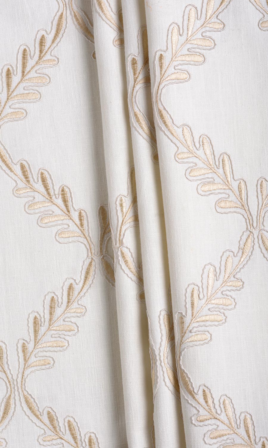 Poly-Linen Embroidered Fabric Sample for Curtains & Drapes (White/ Cream)