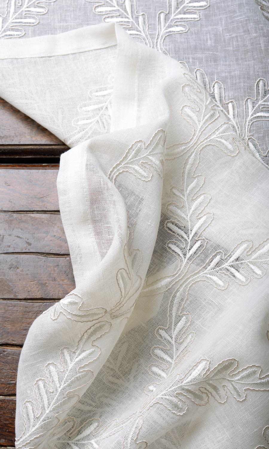 Sheer Floral Embroidery Window Treatments Fabric By the Metre (White/ Cream)