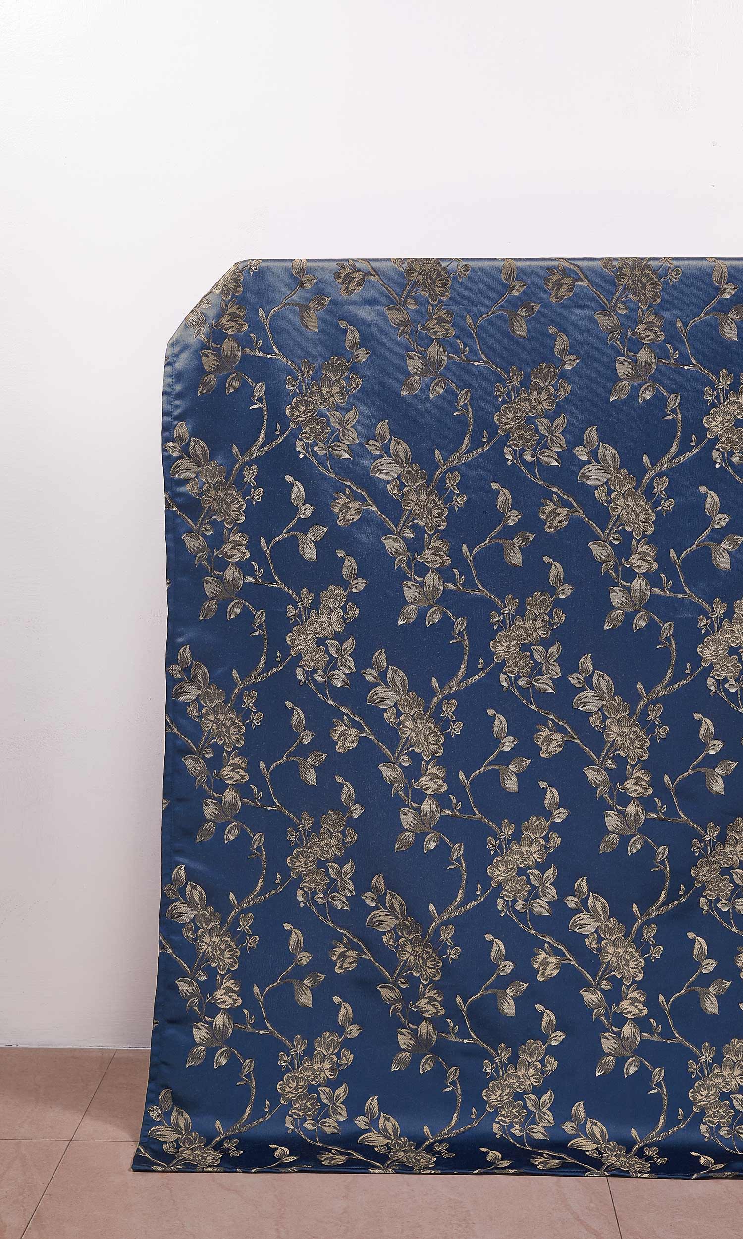 Floral Embossed Window Treatments Fabric By the Metre (Navy Blue/ Steel Gray)