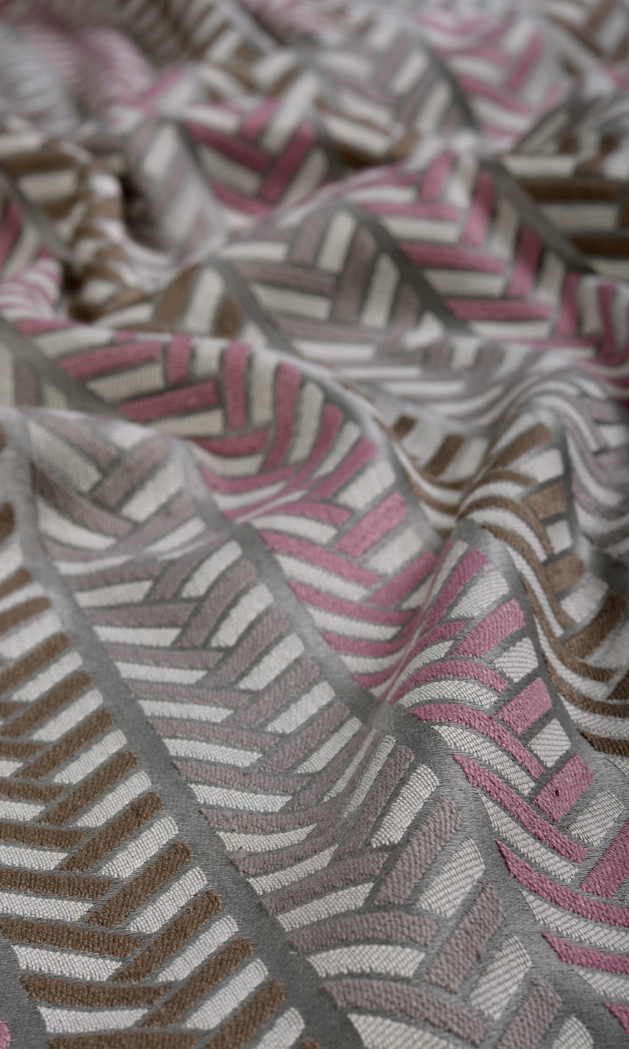 Herringbone Fabric Material By the Metre (Pink/ Grey/ Brown)