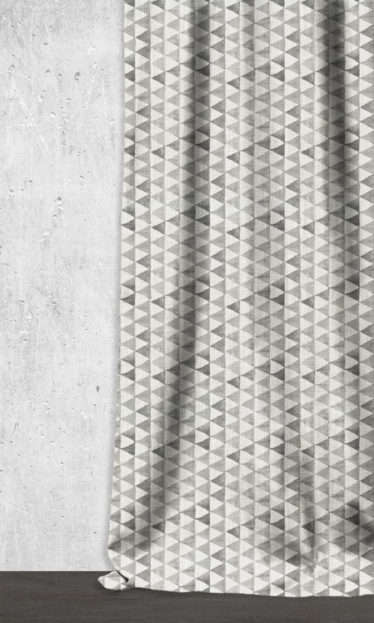 Triagonal Print Home Décor Fabric Sample (Eggshell White/ Grey)