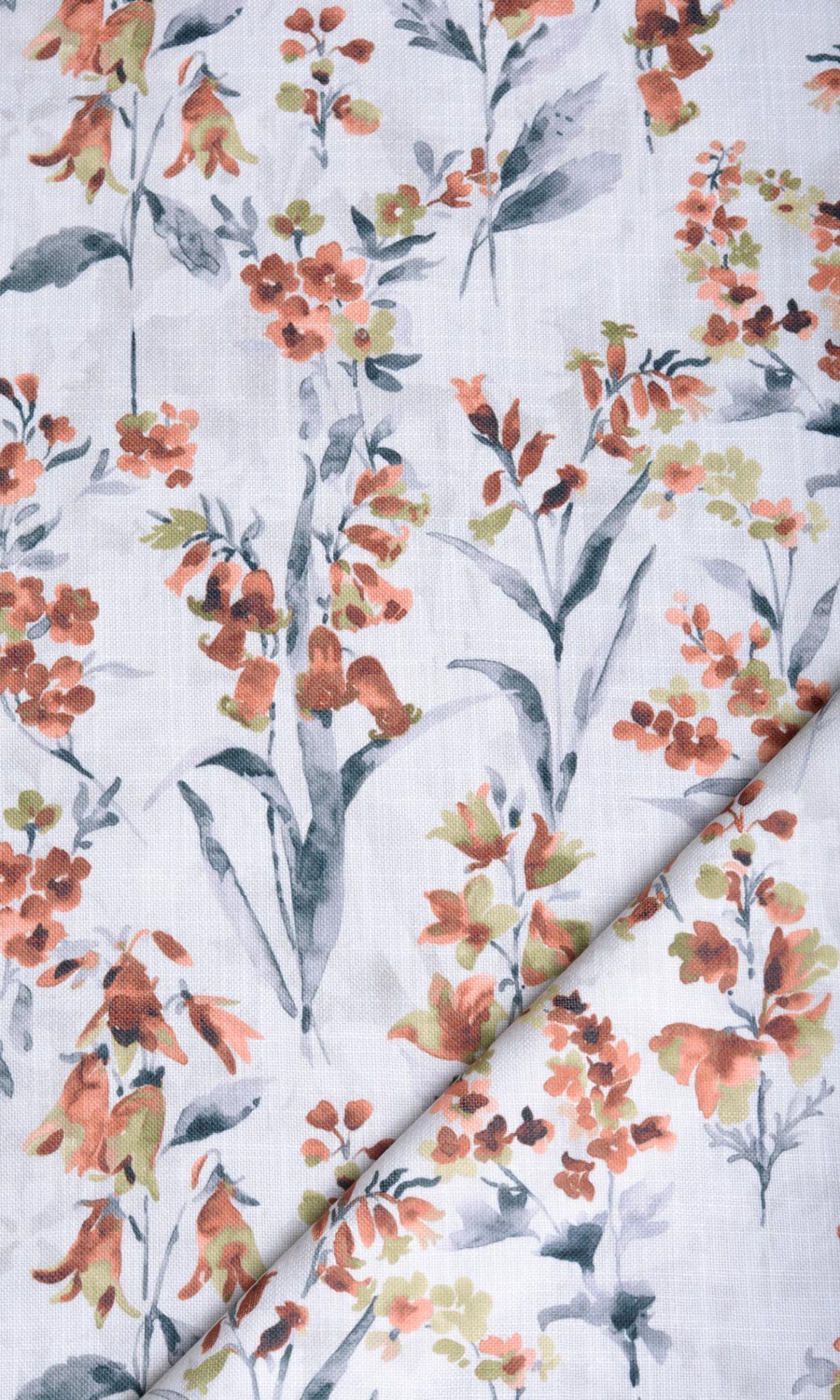 Floral Print Home Textile Fabric Material Sample (Orange/ Grey)