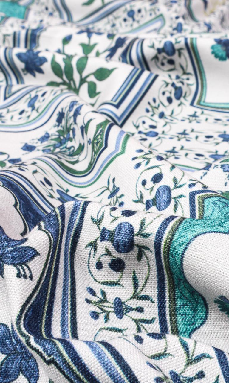 Floral Cotton Window Treatments Fabric Sample (Blue/ Green)
