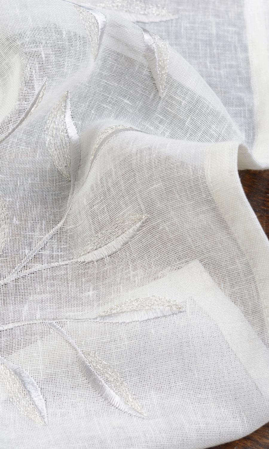 Sheer Floral Embroidered Fabric Sample for Curtains & Drapes (White/ Gray)