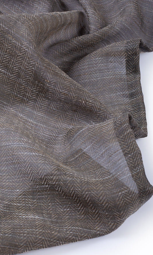 Herringbone Sheer Home Décor Fabric Sample (Grey/ Coffee Brown)
