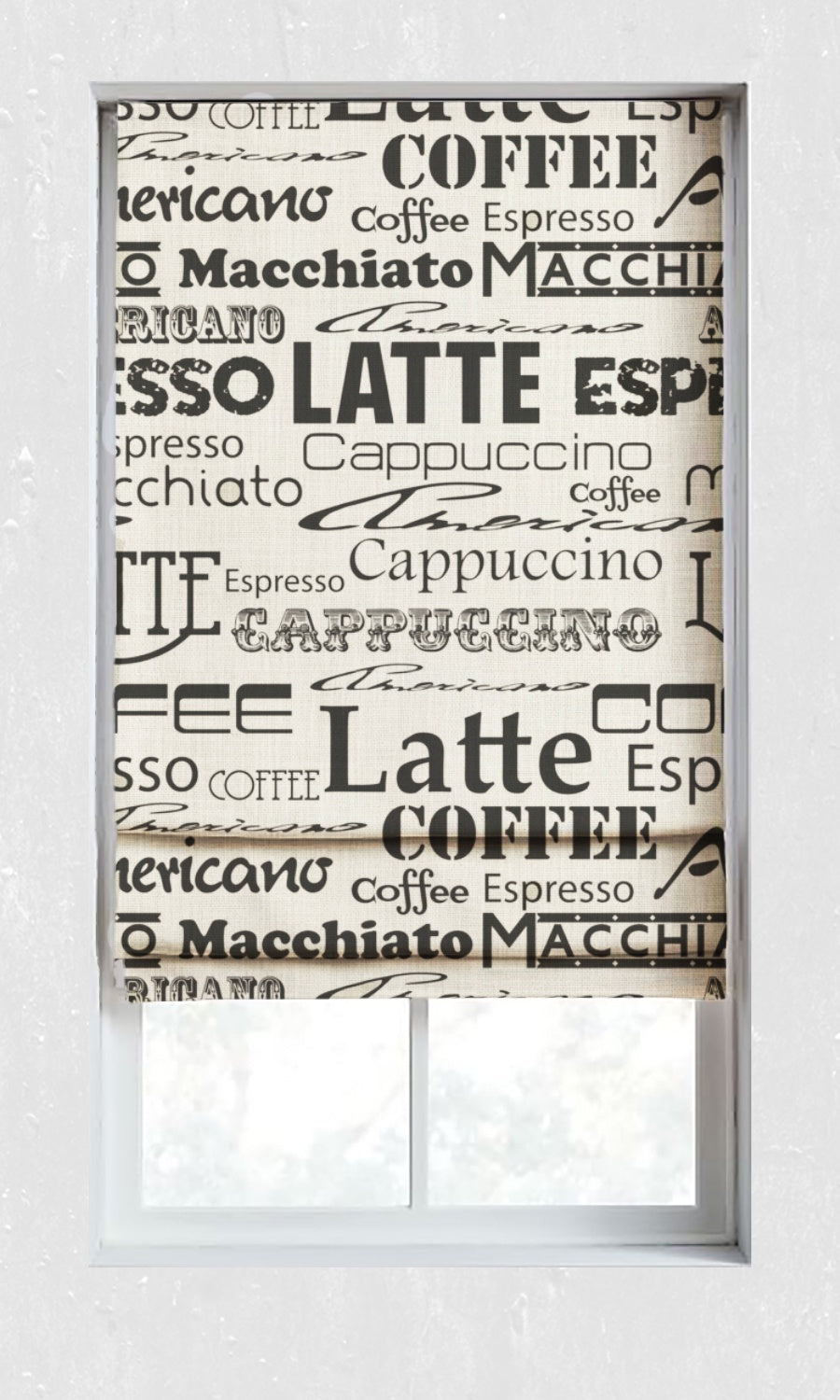 Coffee Themed Window Treatments Fabric Sample (Black/ Milky White)