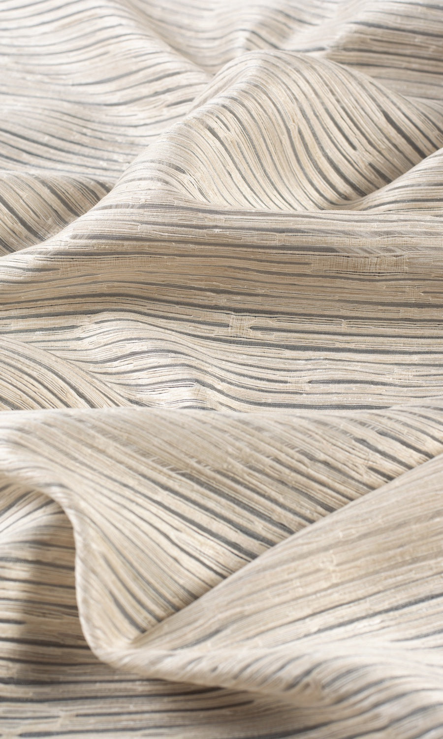 Striped Sheer Fabric By the Metre for Curtains & Drapes (Pale Beige/ Ivory)