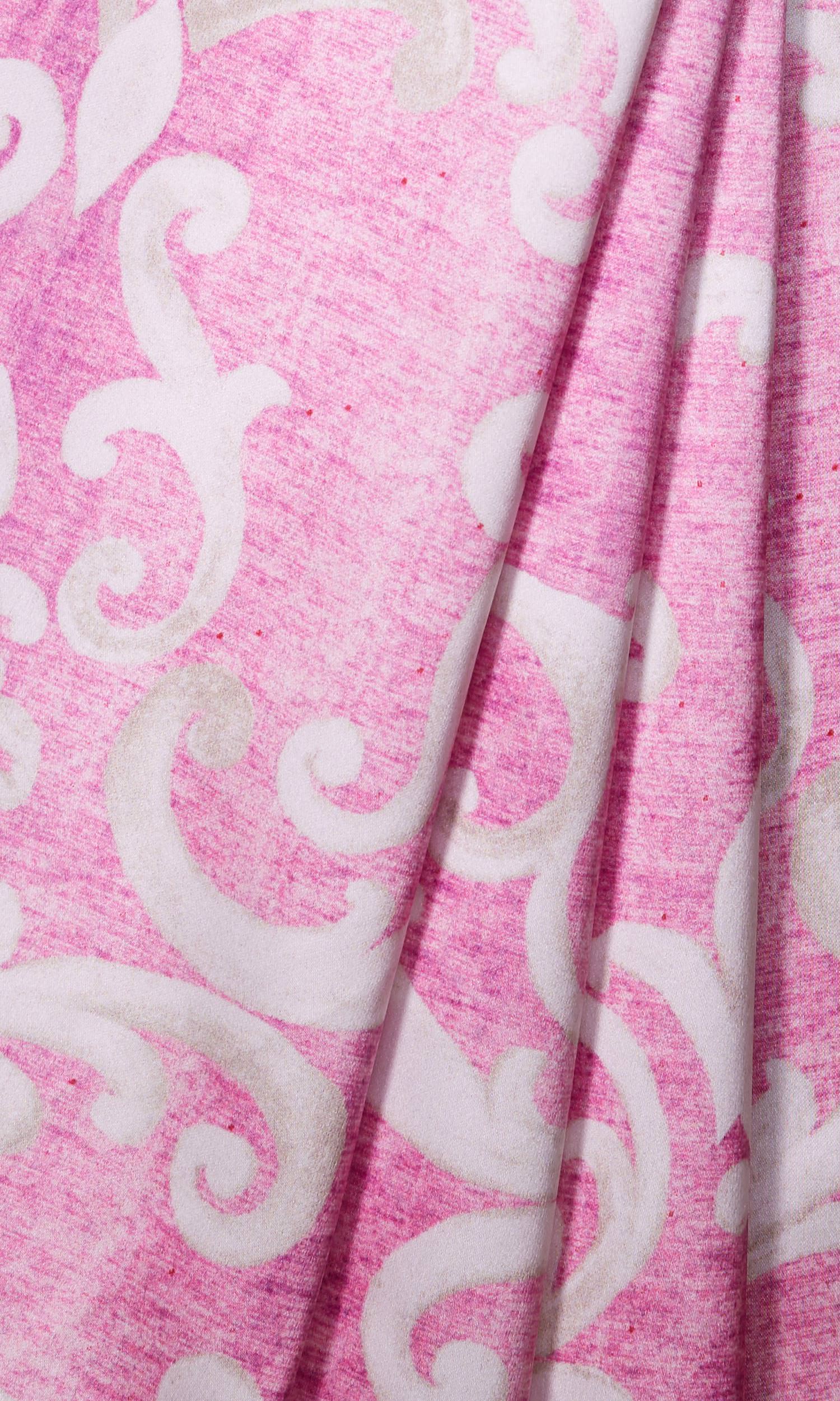 Damask Window Treatments Fabric By the Metre (Pink/ White)